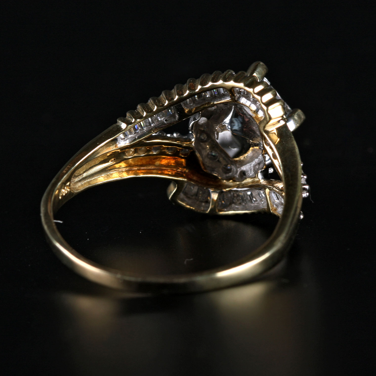 14K Yellow Gold Diamond Split Shank Bypass Ring