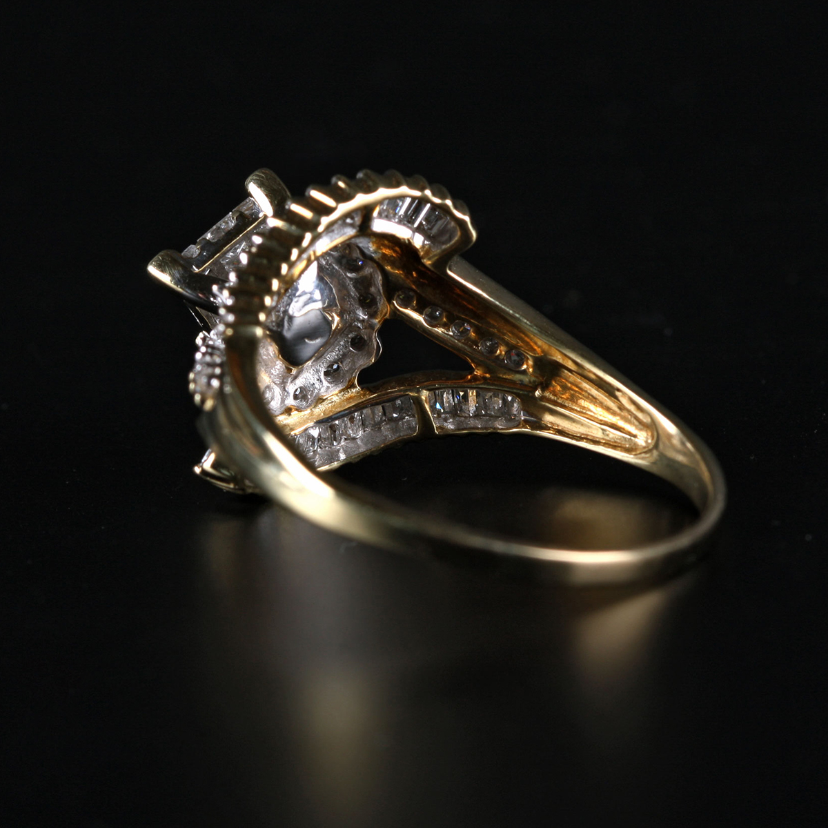 14K Yellow Gold Diamond Split Shank Bypass Ring