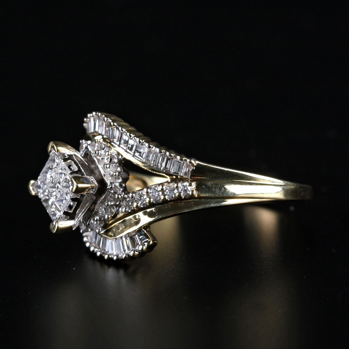 14K Yellow Gold Diamond Split Shank Bypass Ring