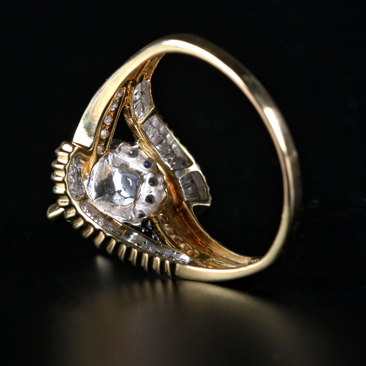 14K Yellow Gold Diamond Split Shank Bypass Ring