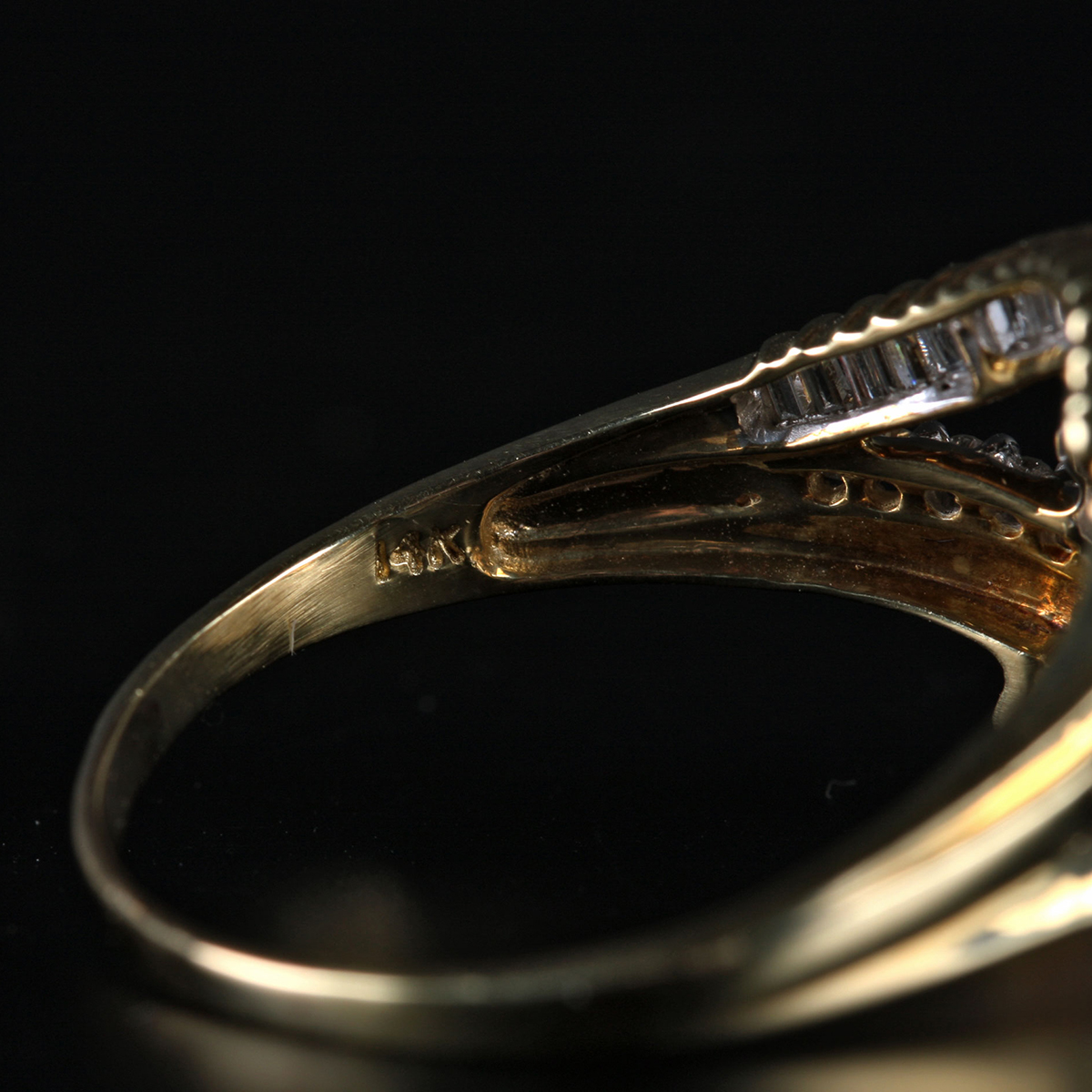 14K Yellow Gold Diamond Split Shank Bypass Ring