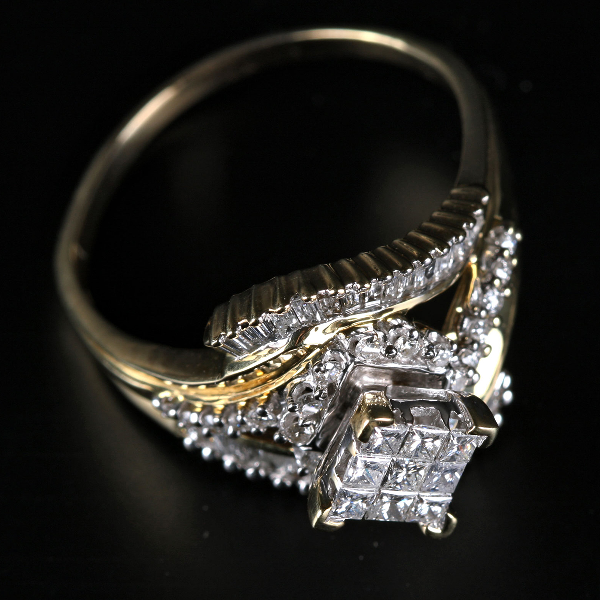 14K Yellow Gold Diamond Split Shank Bypass Ring