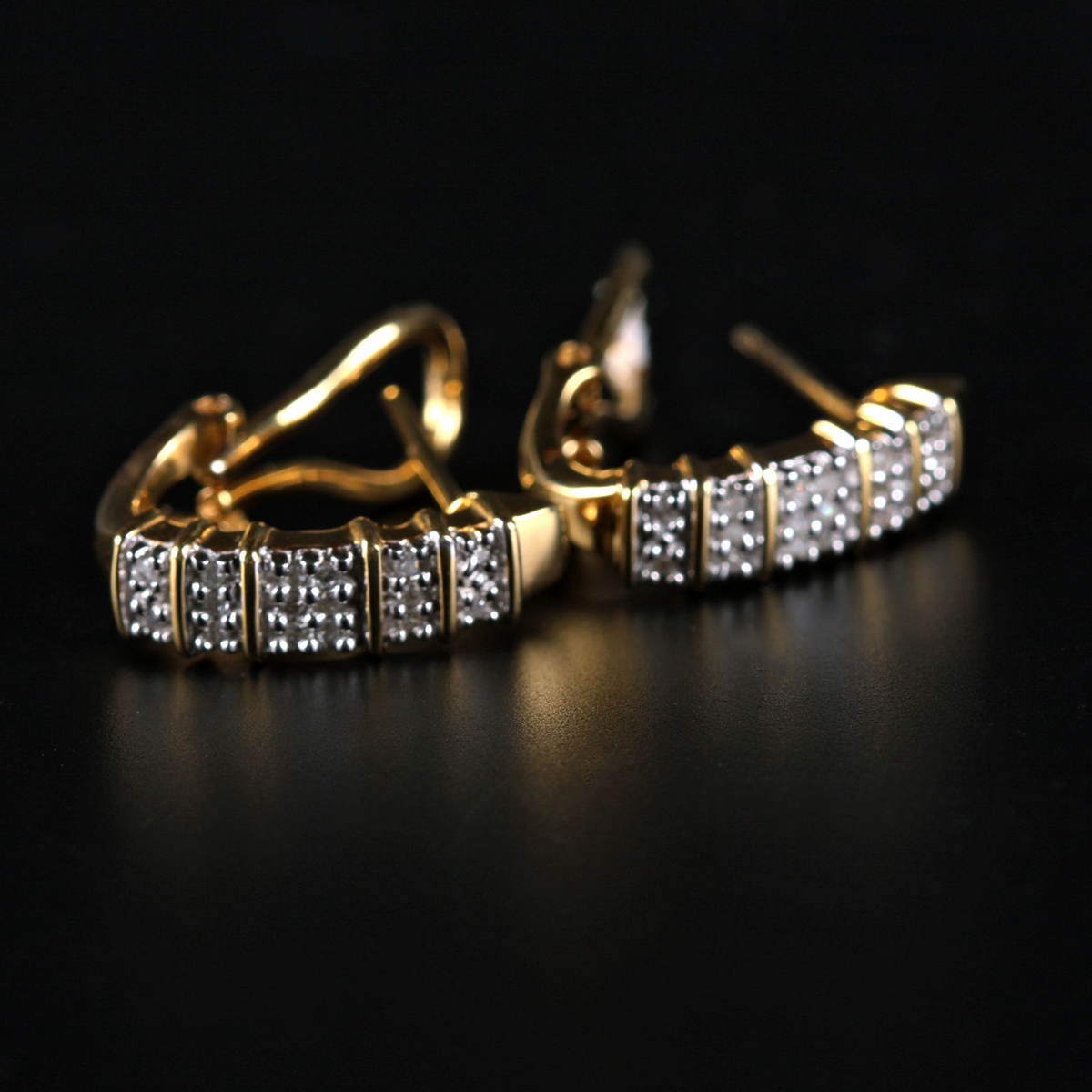 Pair of Sterling Silver and Diamond Latch Back Earrings with Gold Wash Finish