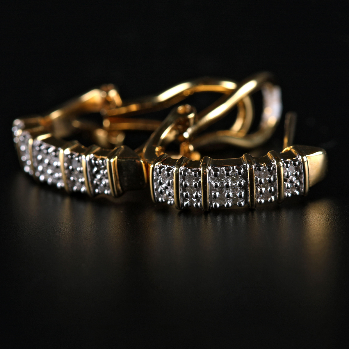 Pair of Sterling Silver and Diamond Latch Back Earrings with Gold Wash Finish