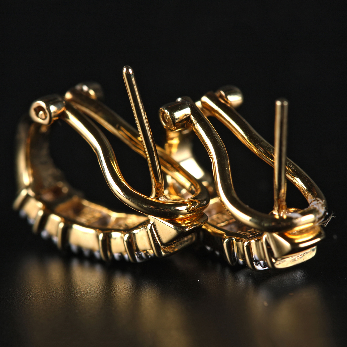 Pair of Sterling Silver and Diamond Latch Back Earrings with Gold Wash Finish