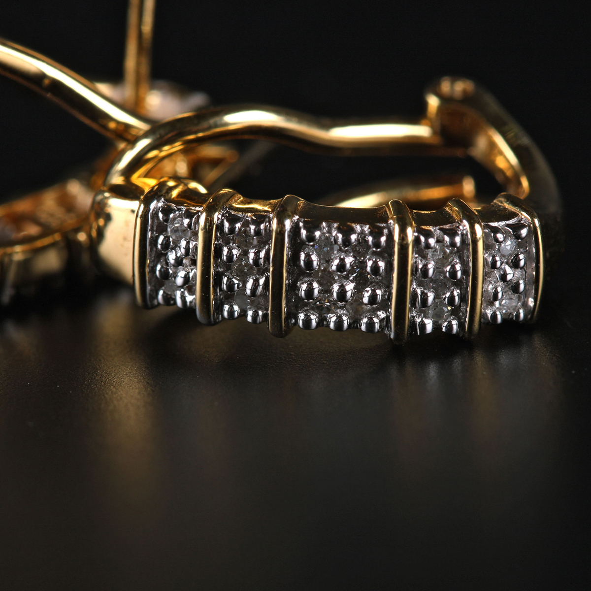 Pair of Sterling Silver and Diamond Latch Back Earrings with Gold Wash Finish