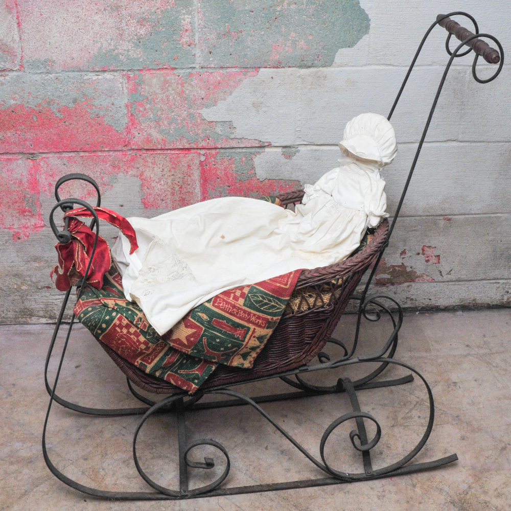 Antique Wrought Iron and Wicker Sleigh