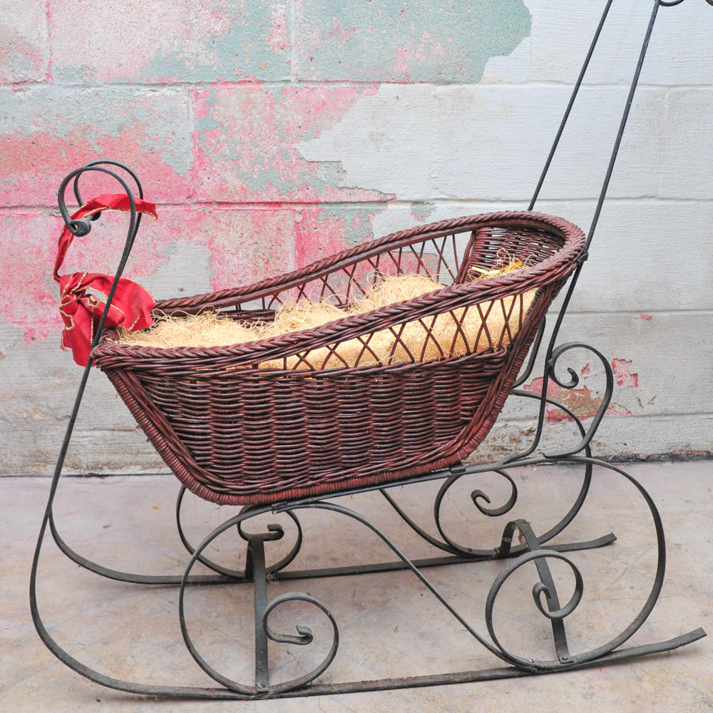 Antique Wrought Iron and Wicker Sleigh