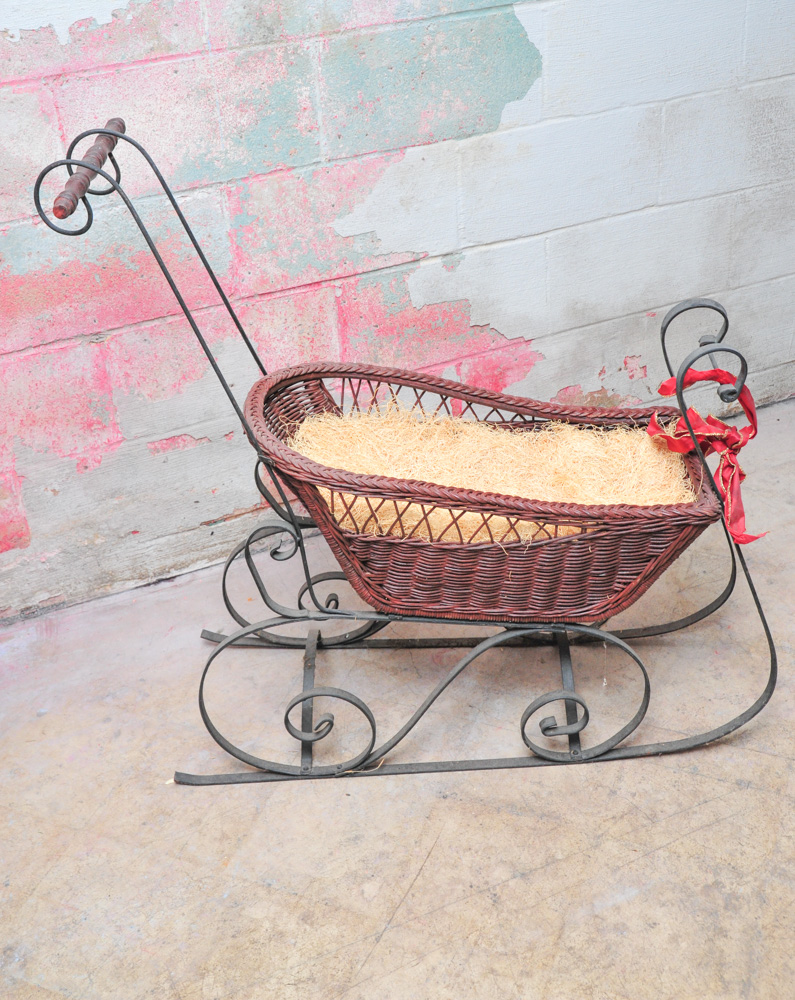 Antique Wrought Iron and Wicker Sleigh
