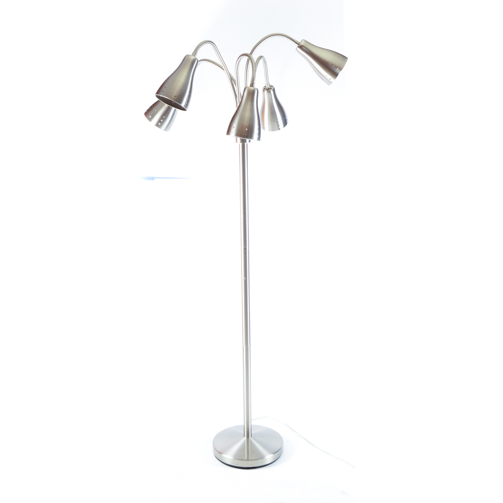 Five Arm Brushed Steel Floor Lamp