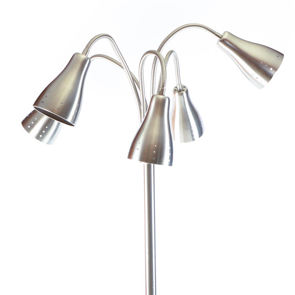 Five Arm Brushed Steel Floor Lamp