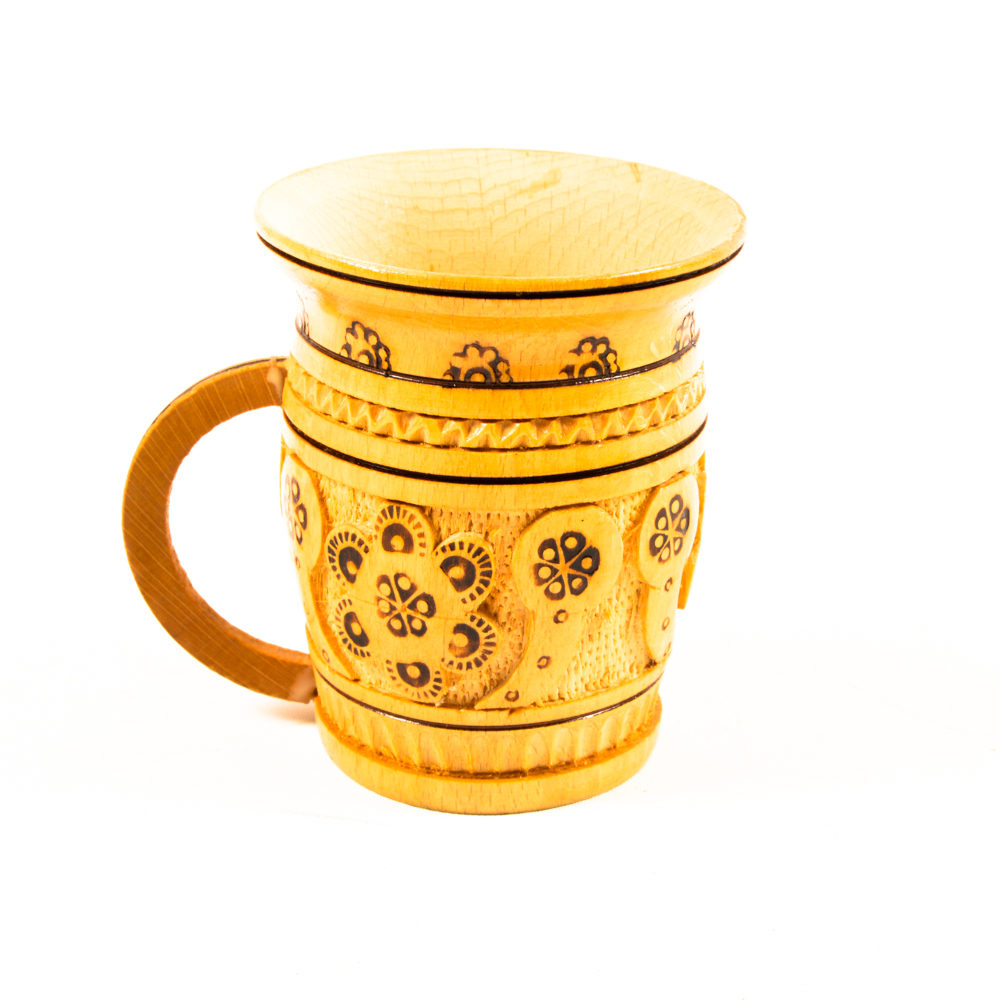 Six Vintage Hand-Carved Wooden Mugs