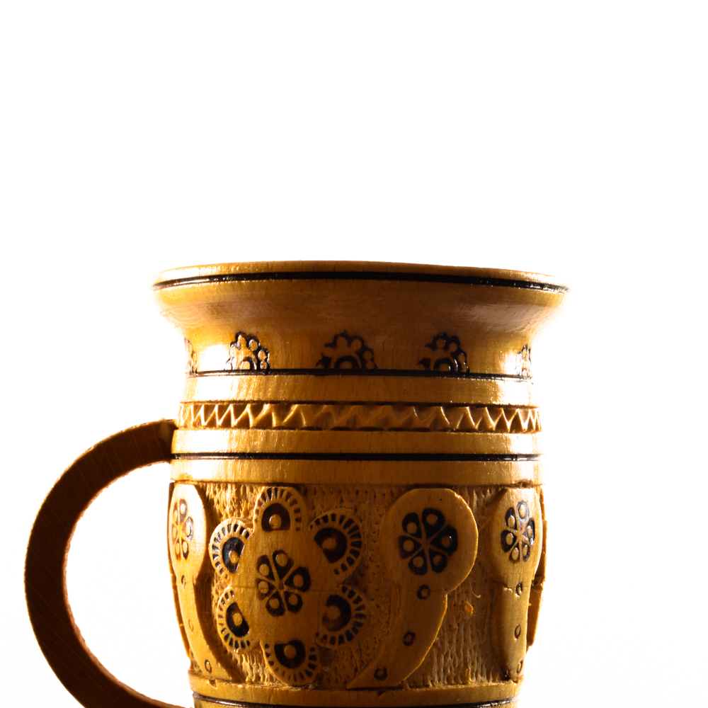 Six Vintage Hand-Carved Wooden Mugs