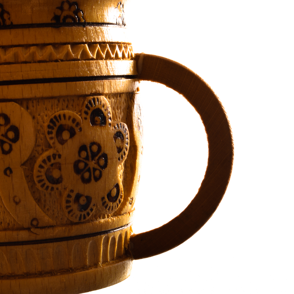 Six Vintage Hand-Carved Wooden Mugs