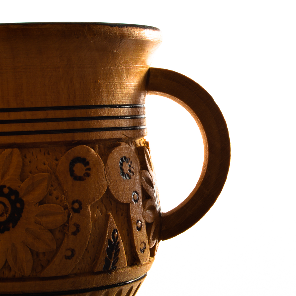 Six Vintage Hand-Carved Wooden Mugs