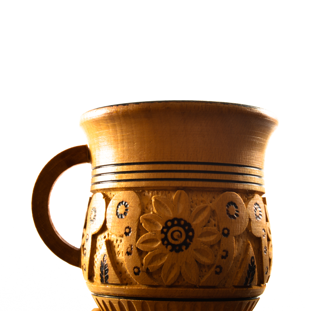 Six Vintage Hand-Carved Wooden Mugs