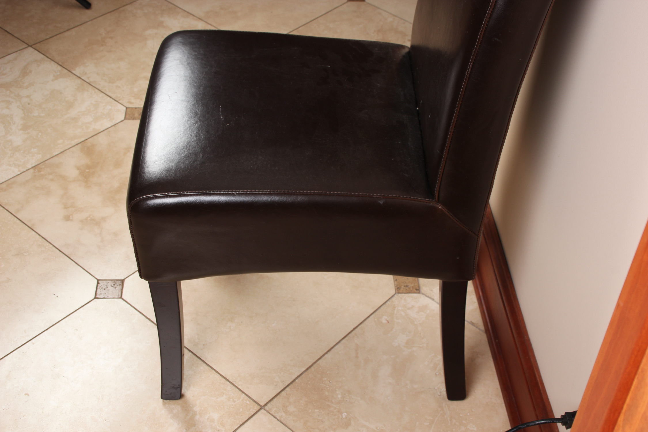 Four Palecek Hudson Brown Leather Dining Chairs