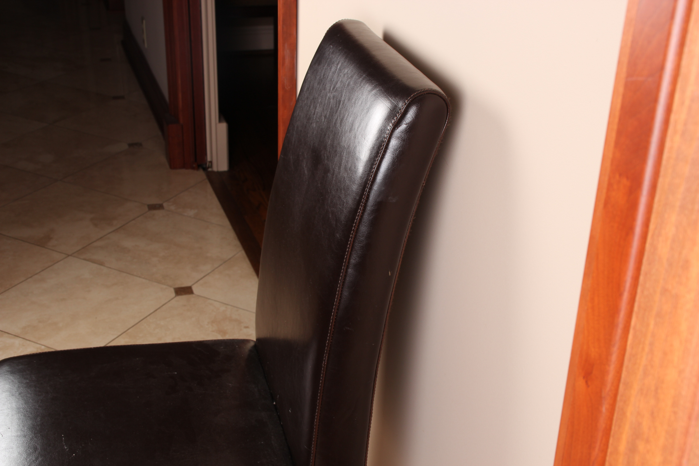 Four Palecek Hudson Brown Leather Dining Chairs