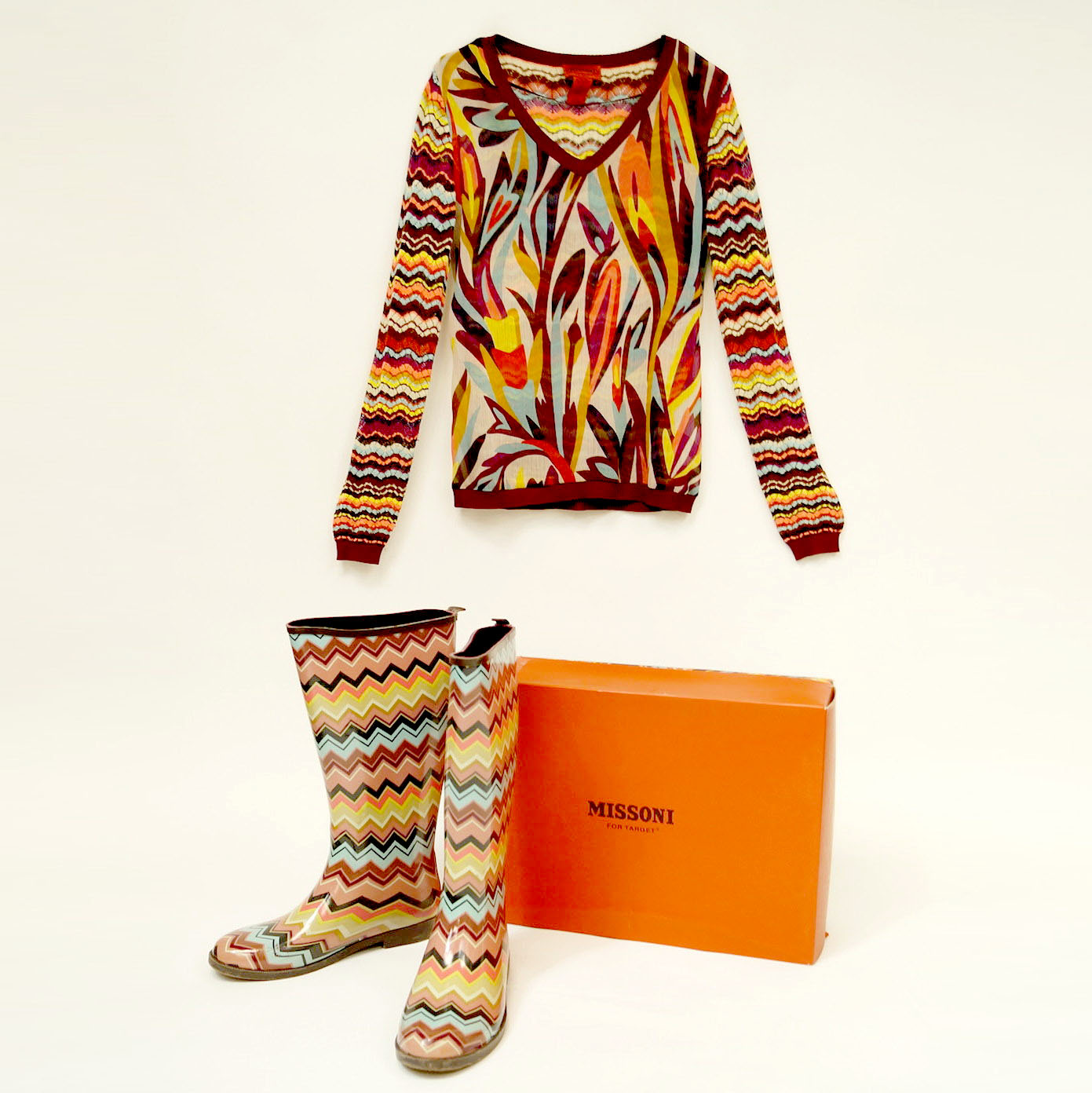 Coordinating Missoni for Target Sweater and Rain Boots