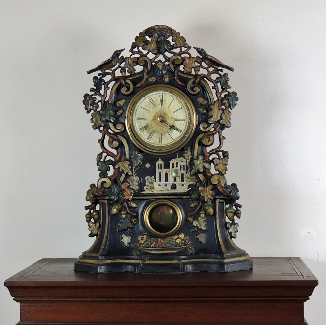 Antique Hand Painted Cast Iron Face Shelf Clock