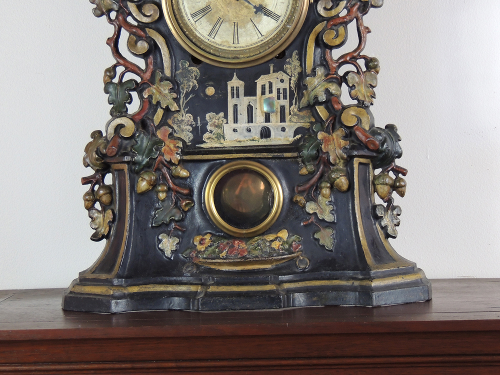 Antique Hand Painted Cast Iron Face Shelf Clock