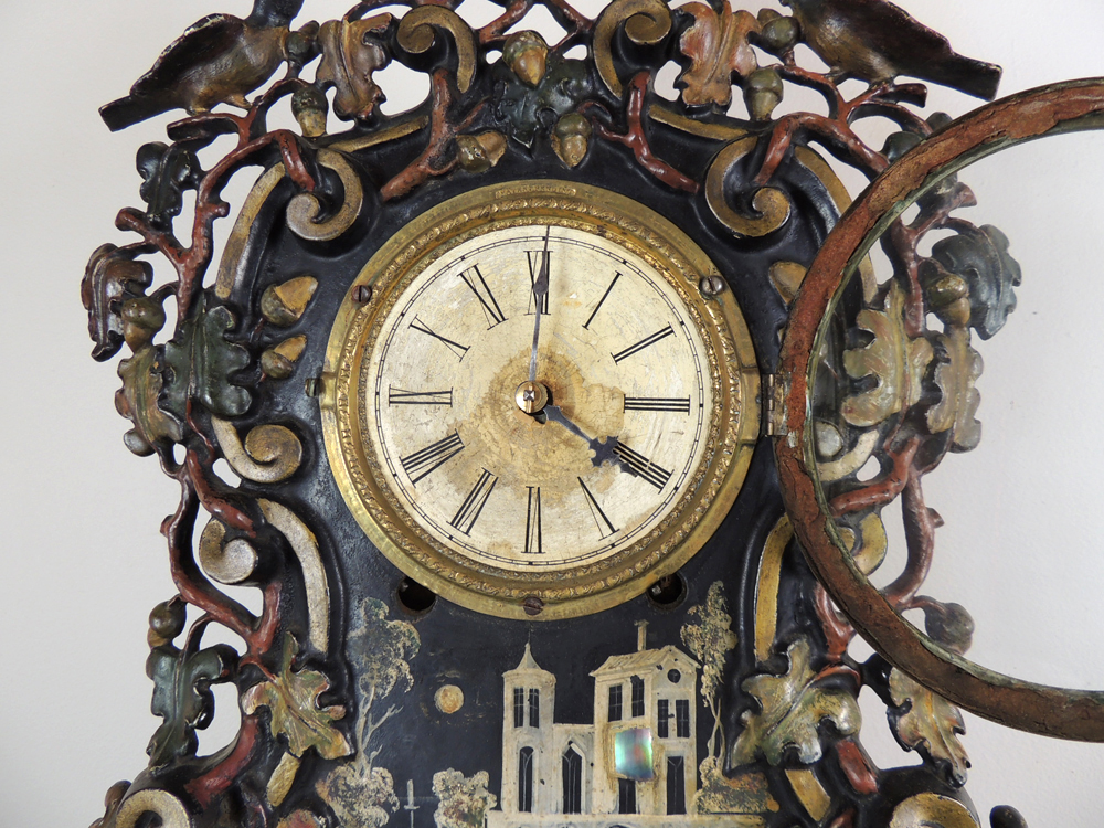 Antique Hand Painted Cast Iron Face Shelf Clock