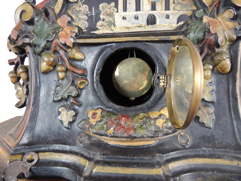 Antique Hand Painted Cast Iron Face Shelf Clock