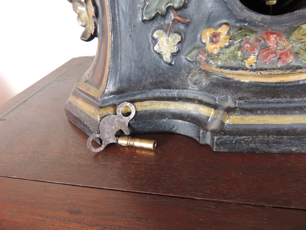 Antique Hand Painted Cast Iron Face Shelf Clock