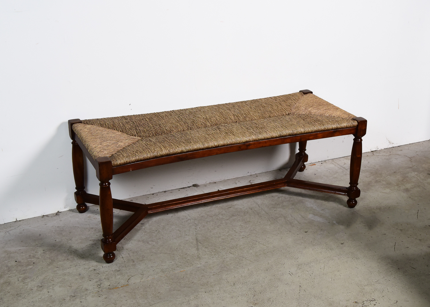 Wood Bench With Woven Rush Seat