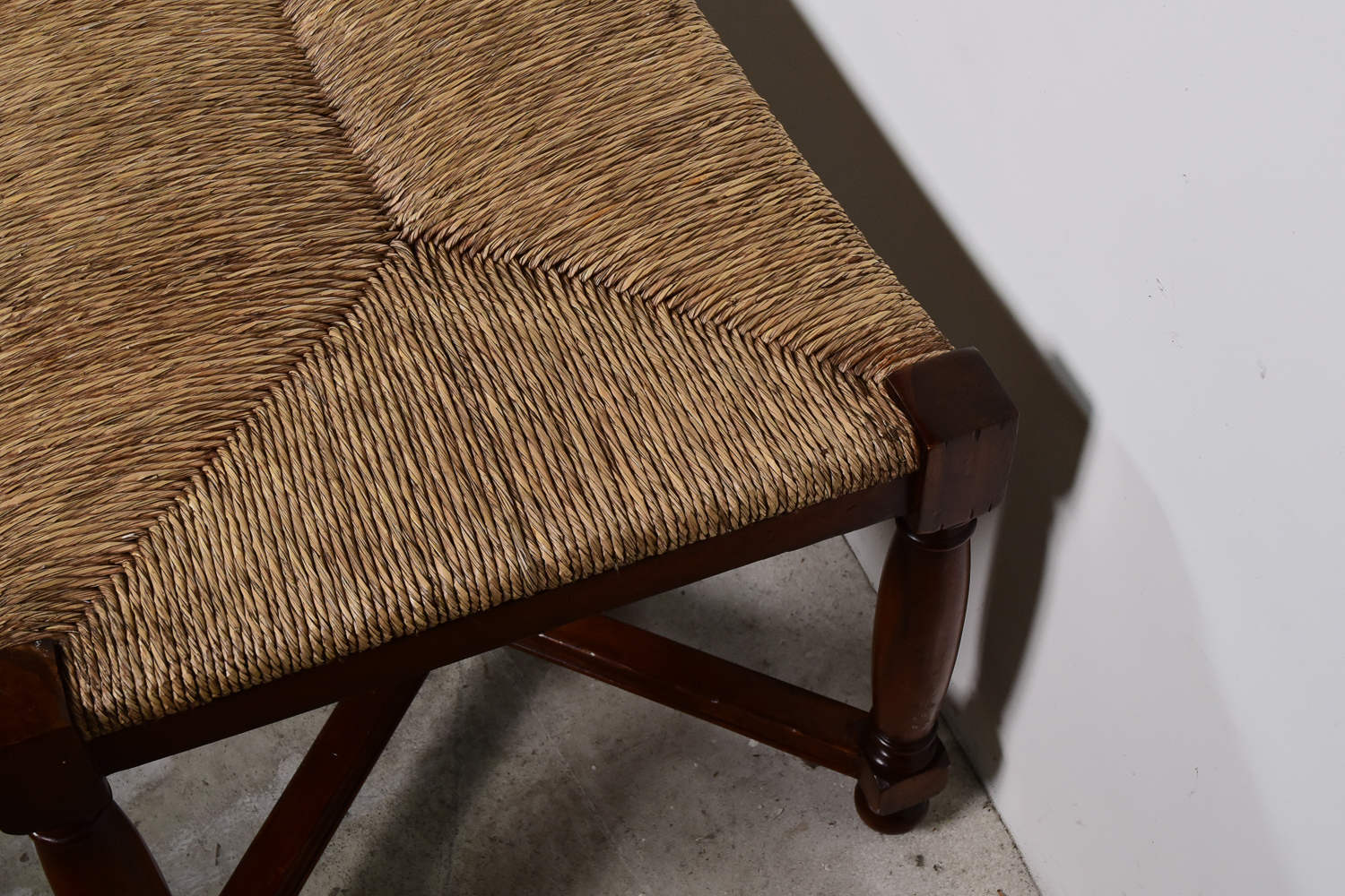 Wood Bench With Woven Rush Seat