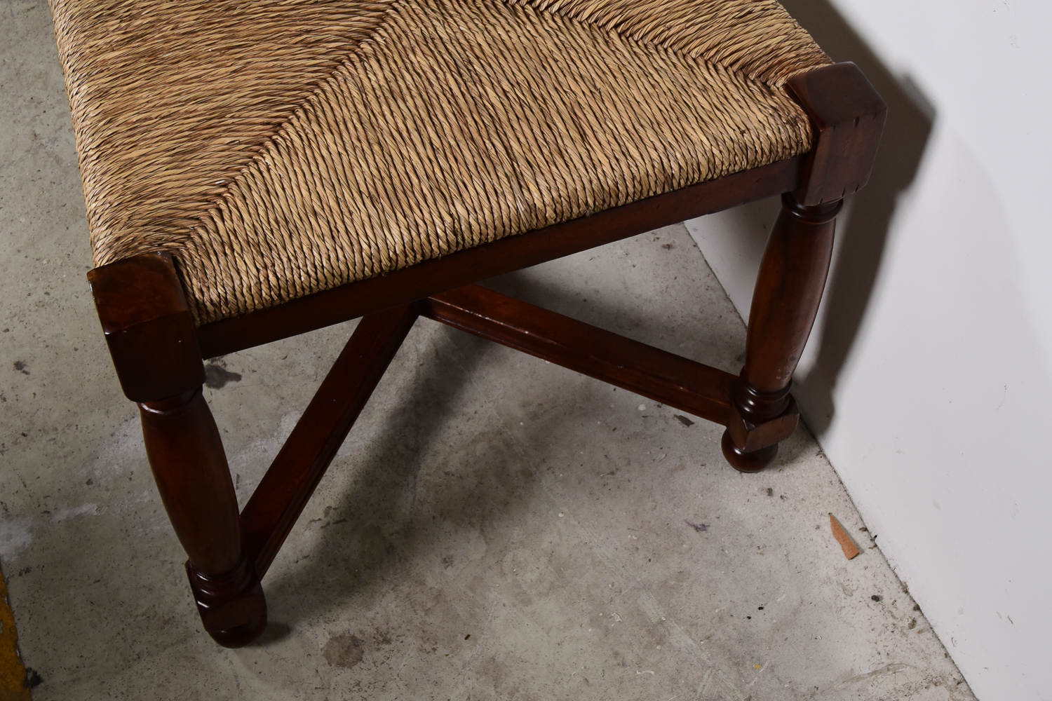 Wood Bench With Woven Rush Seat