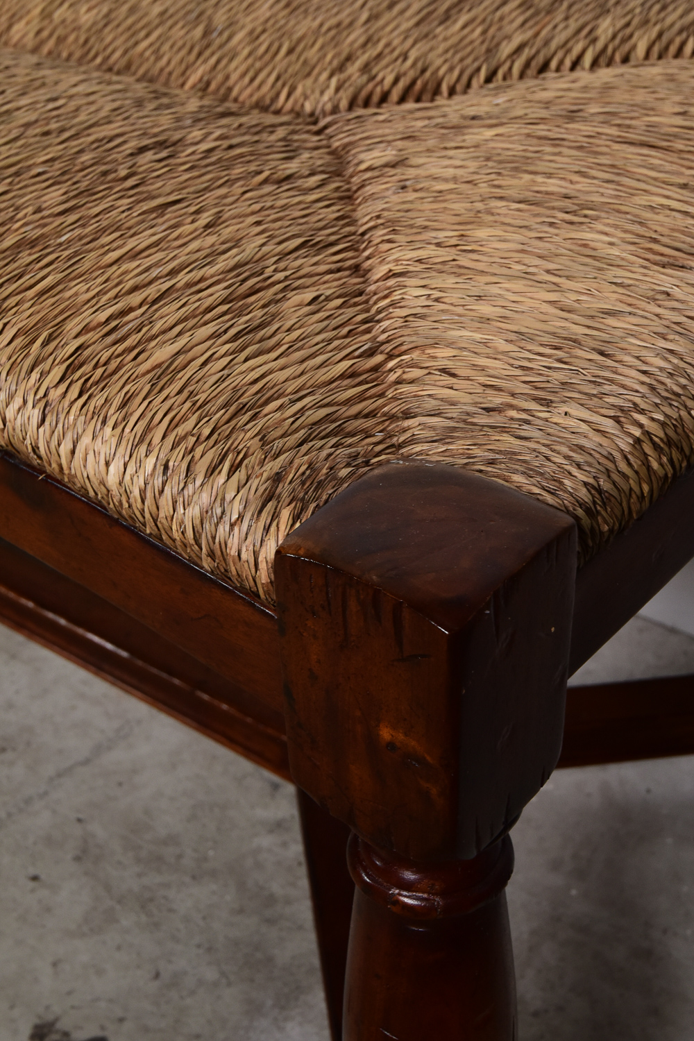 Wood Bench With Woven Rush Seat