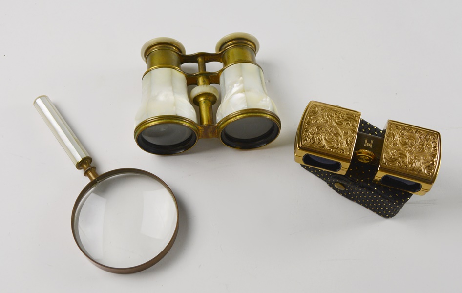 LeMarie Fabricant Paris Mother-Of-Pearl Opera Glasses, HH Sport Opera Glasses and Magnifying Glass