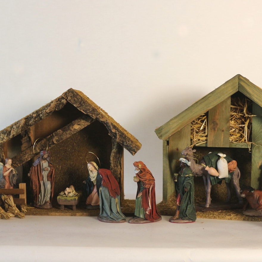 Handcrafted J. Puig Nativity with Two Creches