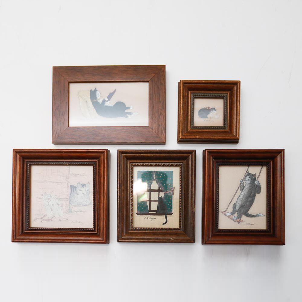 Set of Five Nancy Stillwagon Trapunto Stitched Cat Paintings by Gunther Hall Ltd.