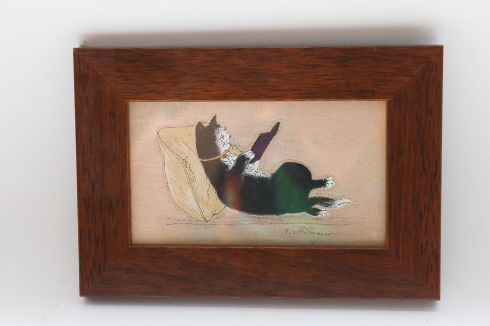 Set of Five Nancy Stillwagon Trapunto Stitched Cat Paintings by Gunther Hall Ltd.