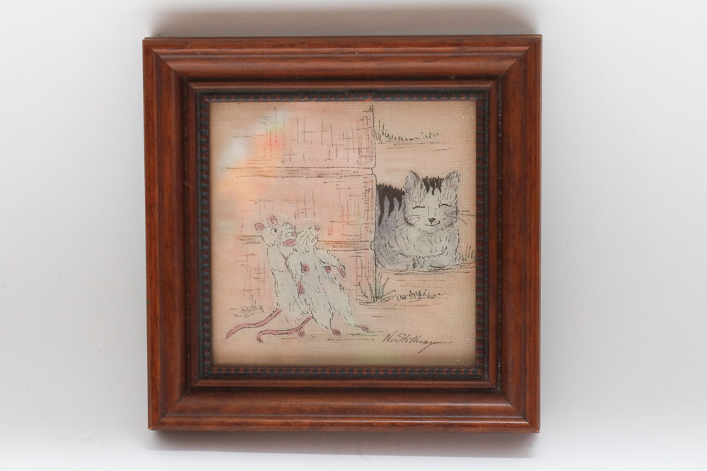 Set of Five Nancy Stillwagon Trapunto Stitched Cat Paintings by Gunther Hall Ltd.
