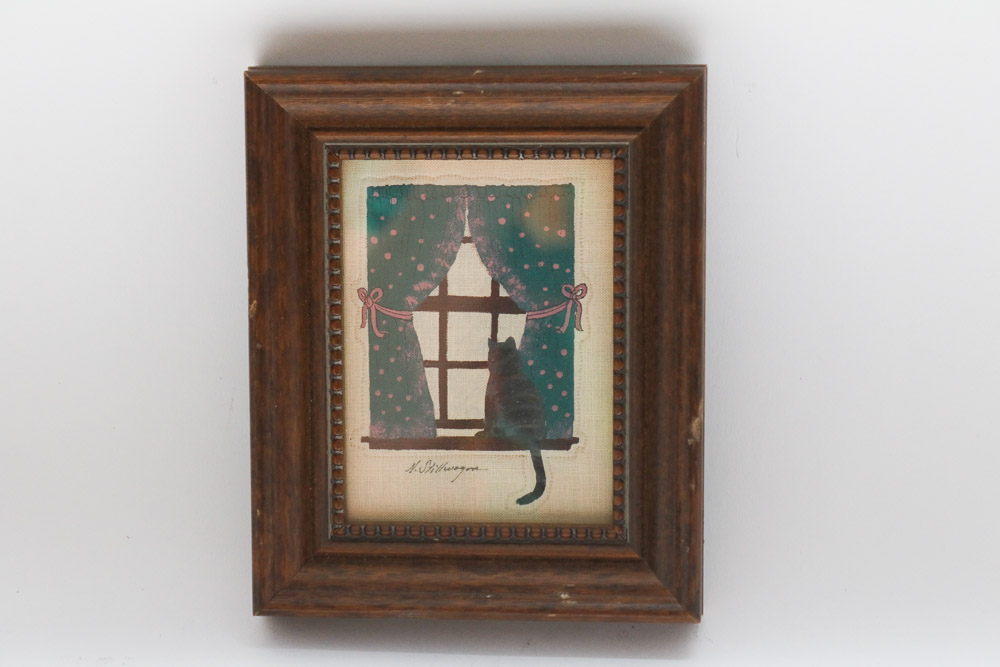 Set of Five Nancy Stillwagon Trapunto Stitched Cat Paintings by Gunther Hall Ltd.