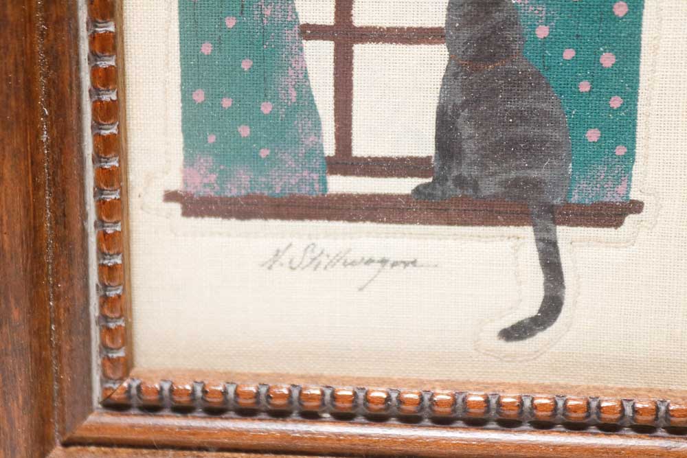 Set of Five Nancy Stillwagon Trapunto Stitched Cat Paintings by Gunther Hall Ltd.
