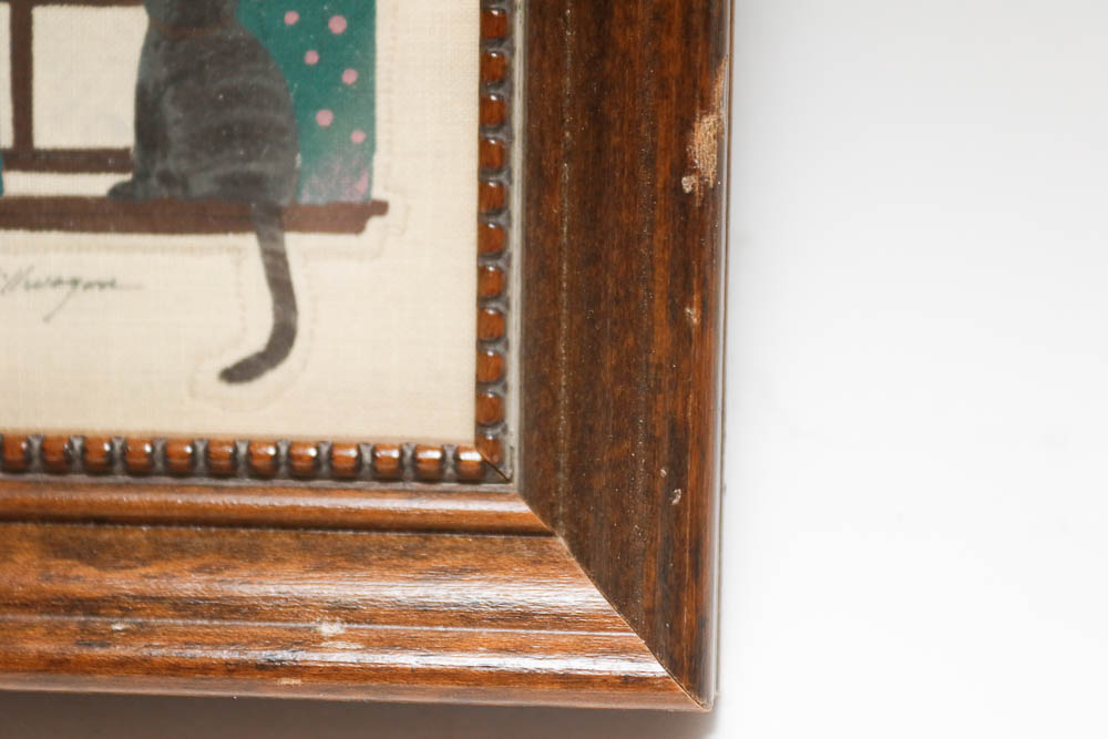 Set of Five Nancy Stillwagon Trapunto Stitched Cat Paintings by Gunther Hall Ltd.