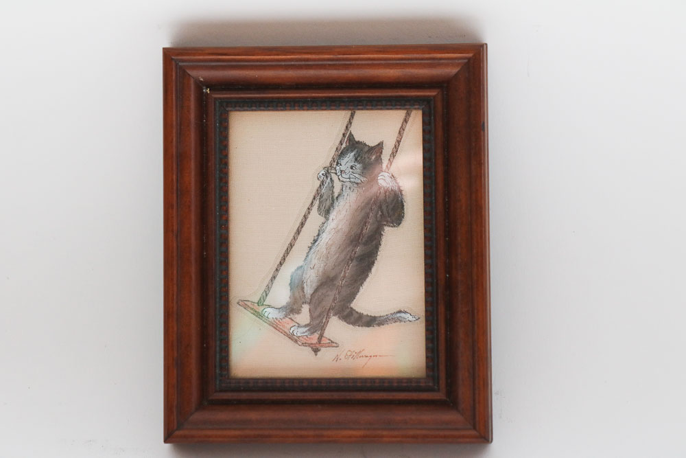 Set of Five Nancy Stillwagon Trapunto Stitched Cat Paintings by Gunther Hall Ltd.