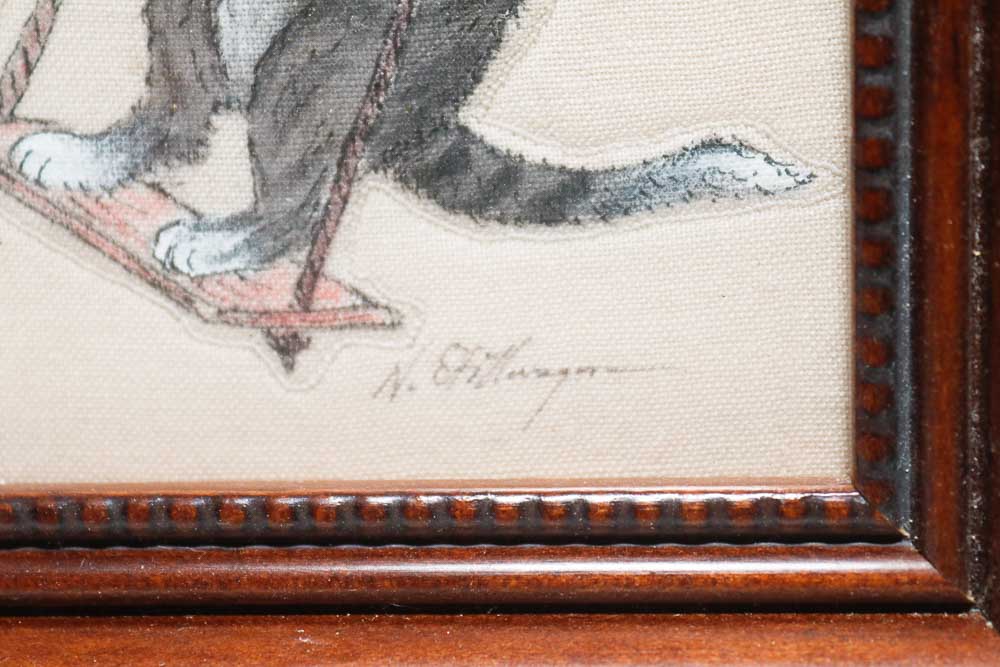 Set of Five Nancy Stillwagon Trapunto Stitched Cat Paintings by Gunther Hall Ltd.
