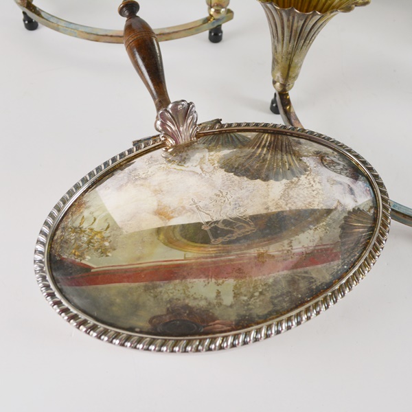 Silver Plated Trumpet Vases Center PIece, Trivets and Silent Butler