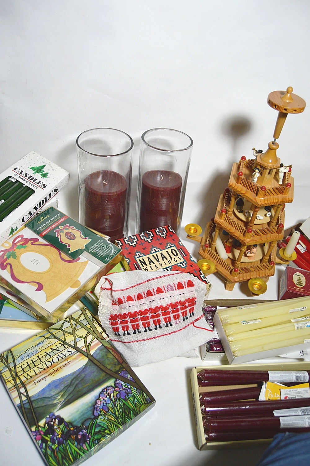 Candle Collection, Wooden Rotating Christmas Centerpiece, Boxed Note Cards