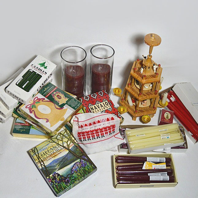 Candle Collection, Wooden Rotating Christmas Centerpiece, Boxed Note Cards