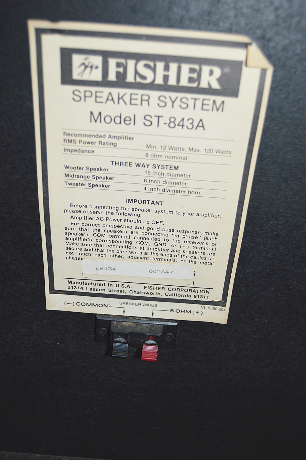 Fisher Stereo System with Component Cabinet