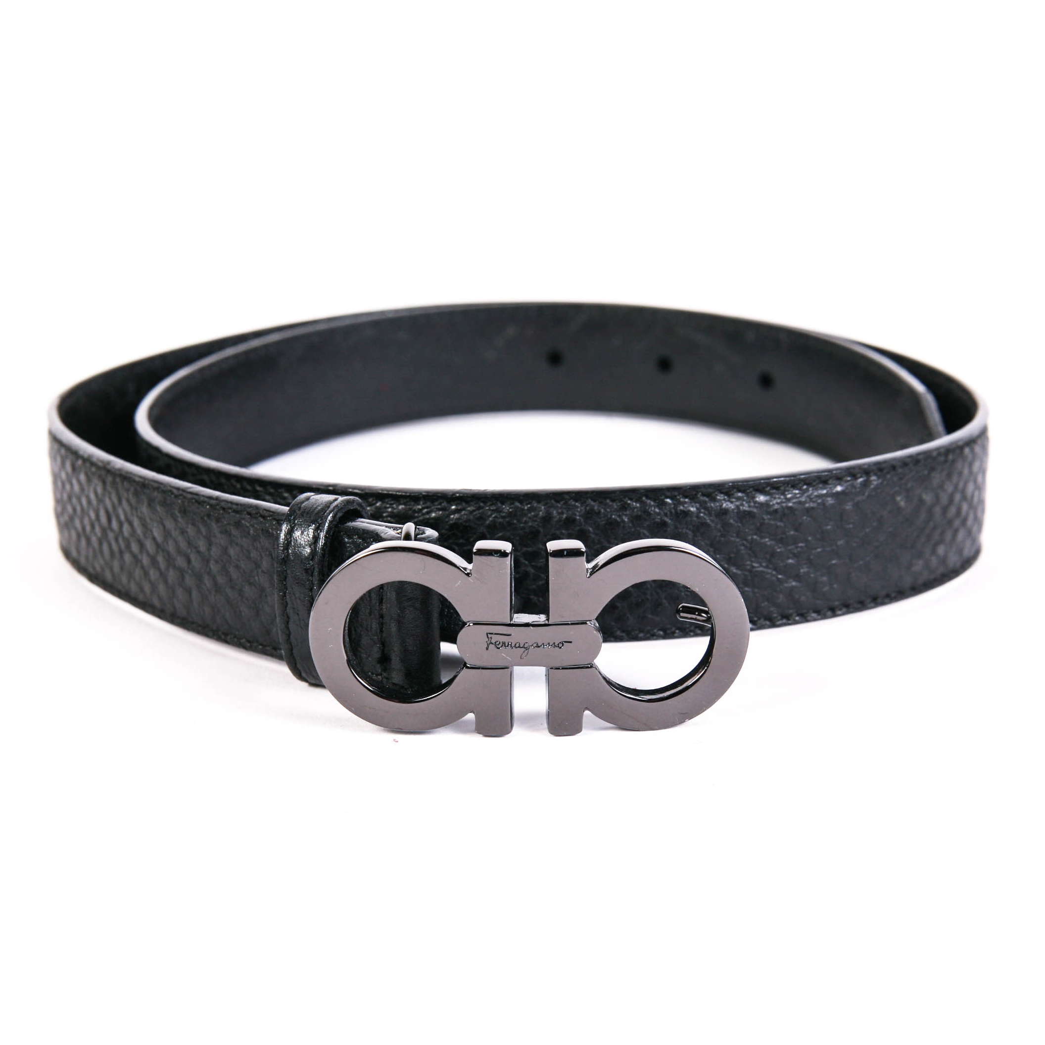 Salvatore Ferragamo Black Leather Logo Belt