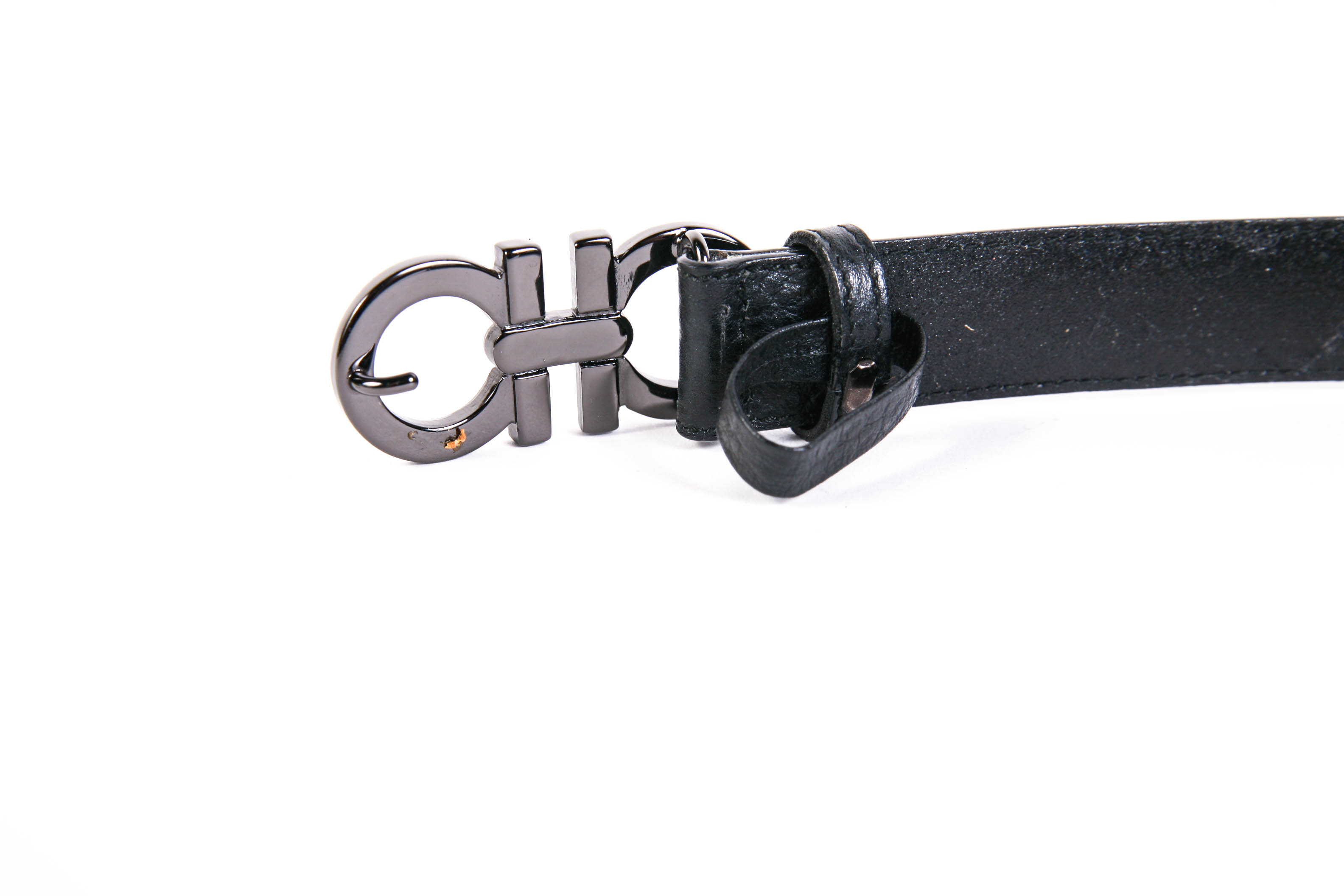 Salvatore Ferragamo Black Leather Logo Belt