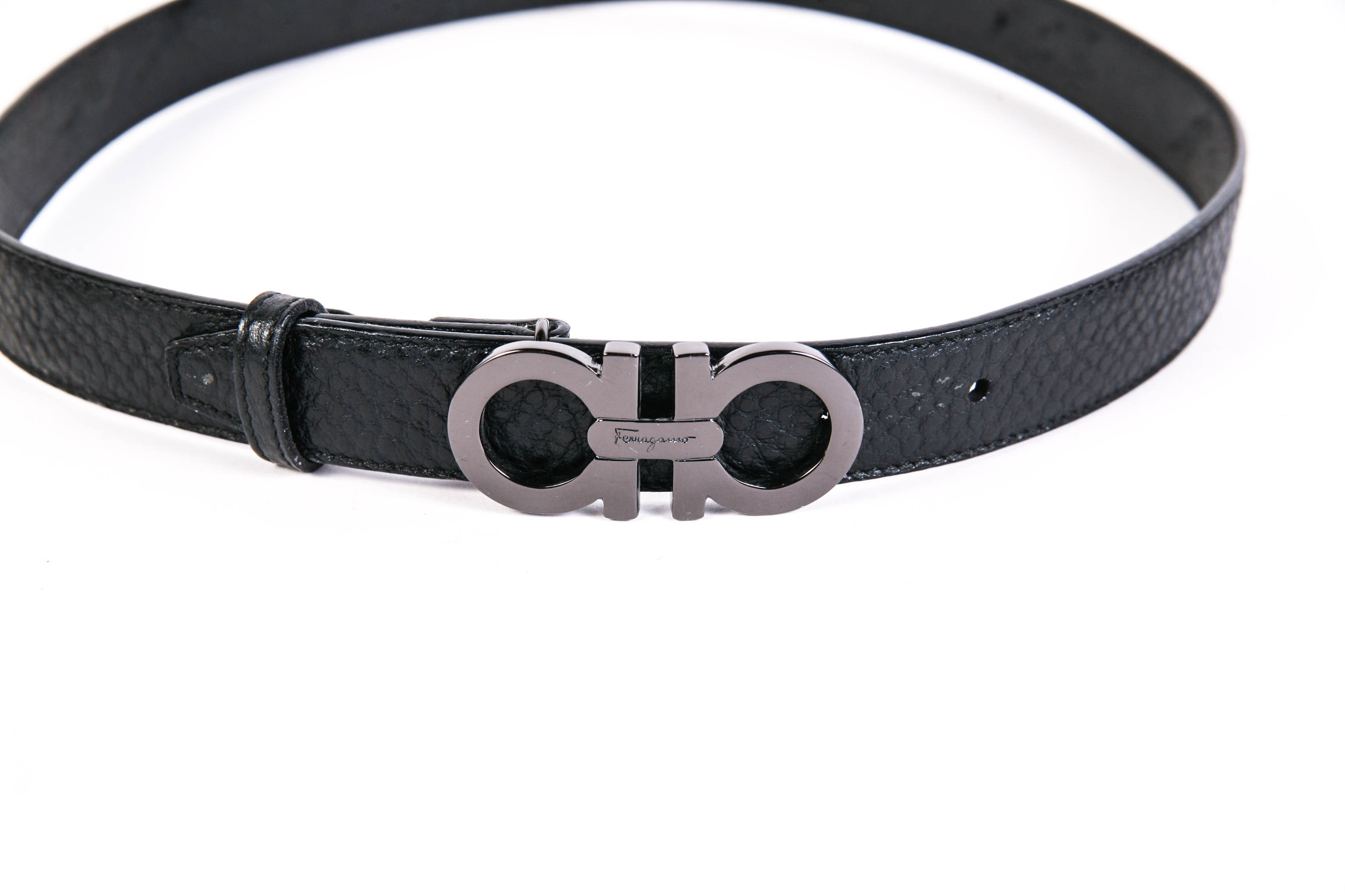 Salvatore Ferragamo Black Leather Logo Belt