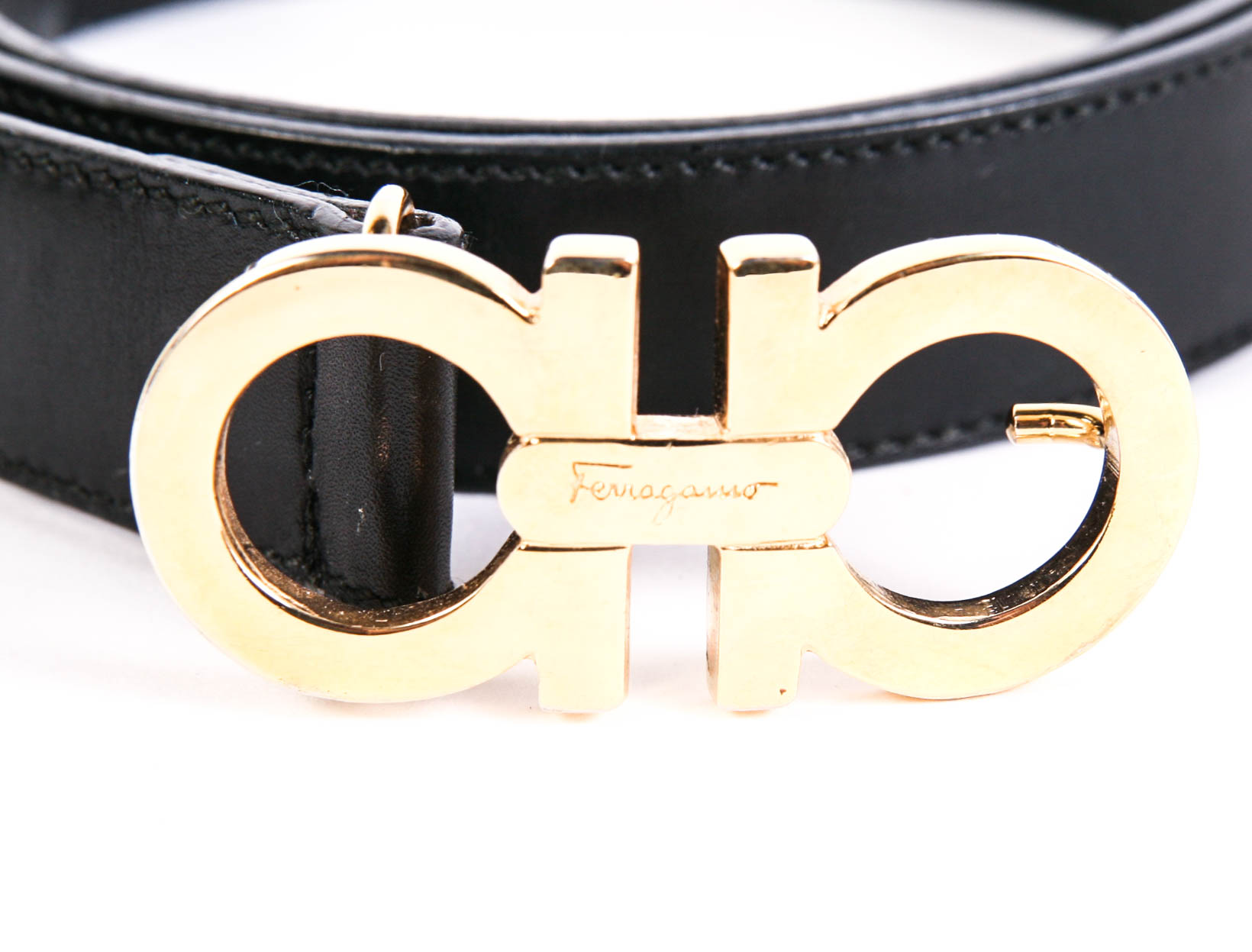 Salvatore Ferragamo Black Leather Logo Belt